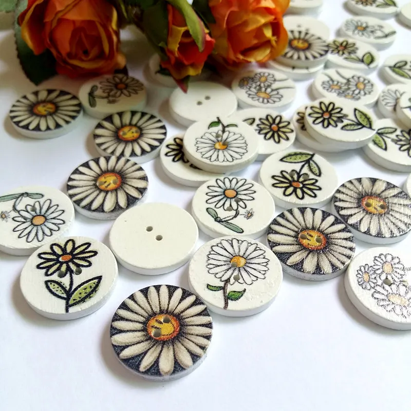 

50pcs 20mm Cartoon flowers handmade diy accessories small wooden decorate buttons, Scrapbooking Products accessories