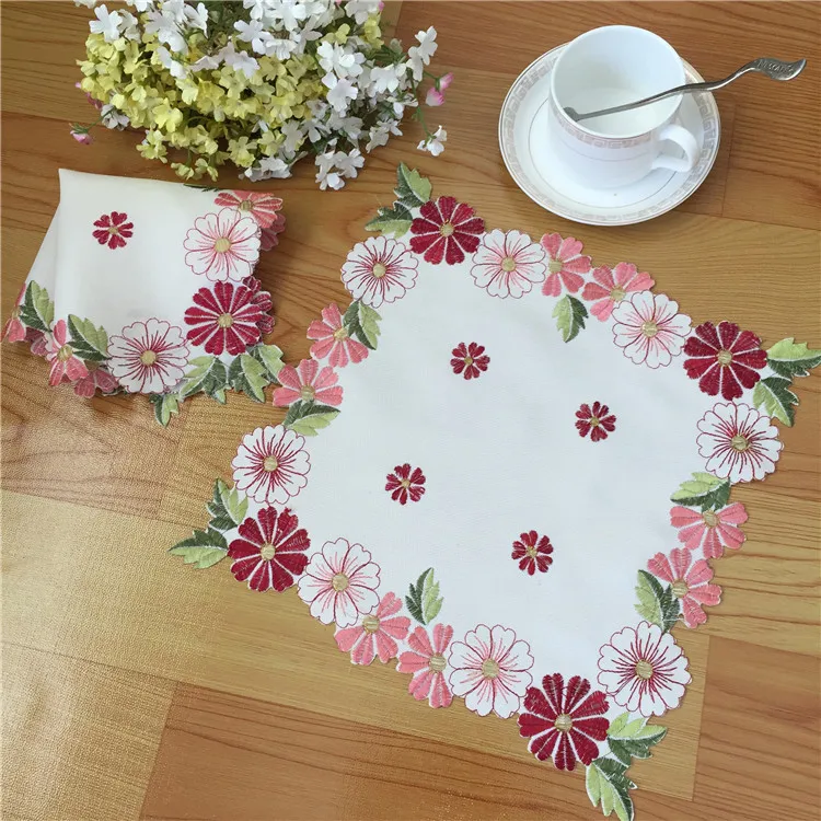 

Modern Embroidery Floral Lace Mat Table Place Mat Cloth Coaster Dish Pad Wedding Napkins Dining Cabinet Mat Cover Doily Kitchen
