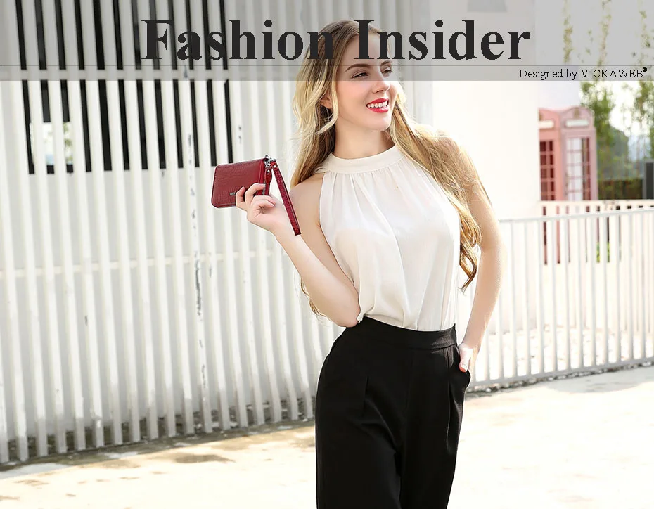 VICKAWEB Wristlet Wallet Purse Genuine Leather Wallet Female Long Zipper Women Wallets Card Holder Clutch Ladies Wallets AE38-001