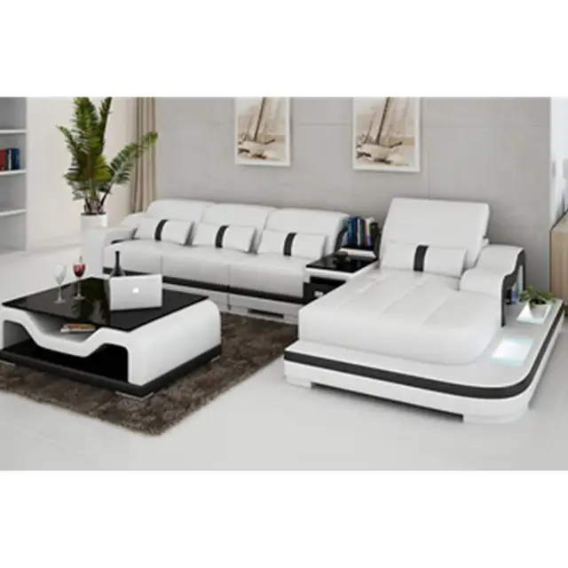 Most Durable Contemporary Furniture With Tea Table Wooden Leisure Leather Sofa