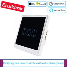 Ewelink APP control WIFI switch EU/UK standard 3 Gang 1 Way light switch wall touch panel smart switch remote by Android/IOS smart led light stripe switch 2m rgb light rope wifi remote control switch touch brightness adjusting color change eu uk plug