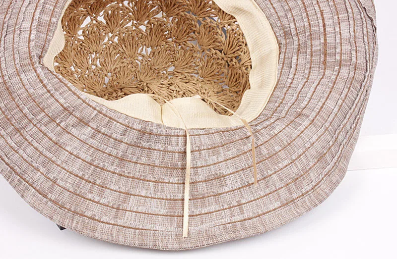 Women Patch Splicing Straw Hat Fashion Wide Brim Bow Cap Ladies Headwear Summer Travel Outdoor Beach Sun Hats CP0196 (6)