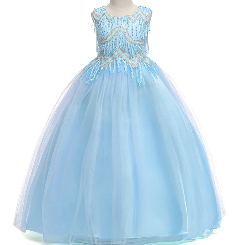 

Girls Tassel Wedding Flower Dress kids Elegant Sleeveless Lace Tulle Dres girls Princess Party long Dress baby girls clothing