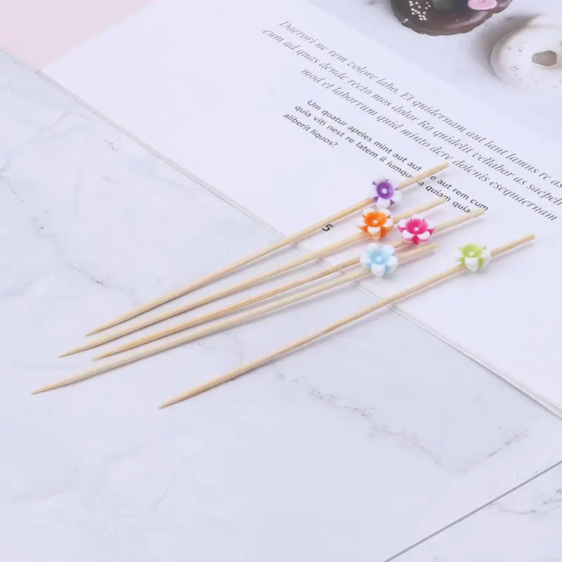 100pcs 12cm Acrylic Flower Food Picks Dessert Buffet Fruit Salad Fork Cake Muffin Party Vegetable Sticks Cocktail Toothpicks