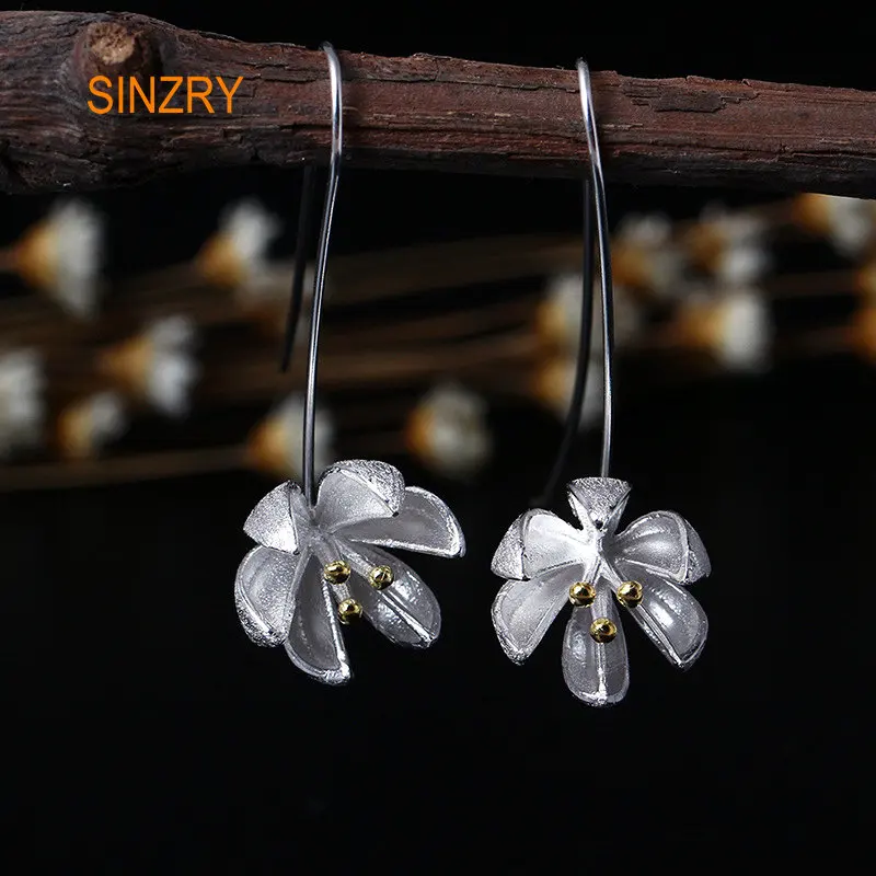 Sinzry NEW 925 sterling Silver ethnic blossom flower drop Earrings creative fine jewelry for women gift
