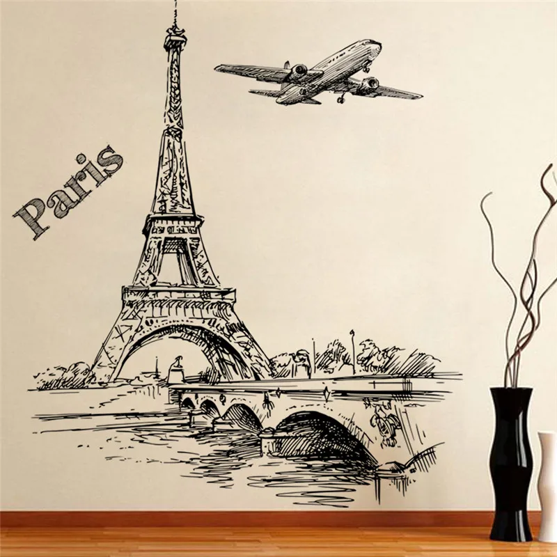 Романтическая башня Париж самолет гостиная спальня ресторан ТВ диван фон украшения 3d наклейки на стены, окна домашний декор