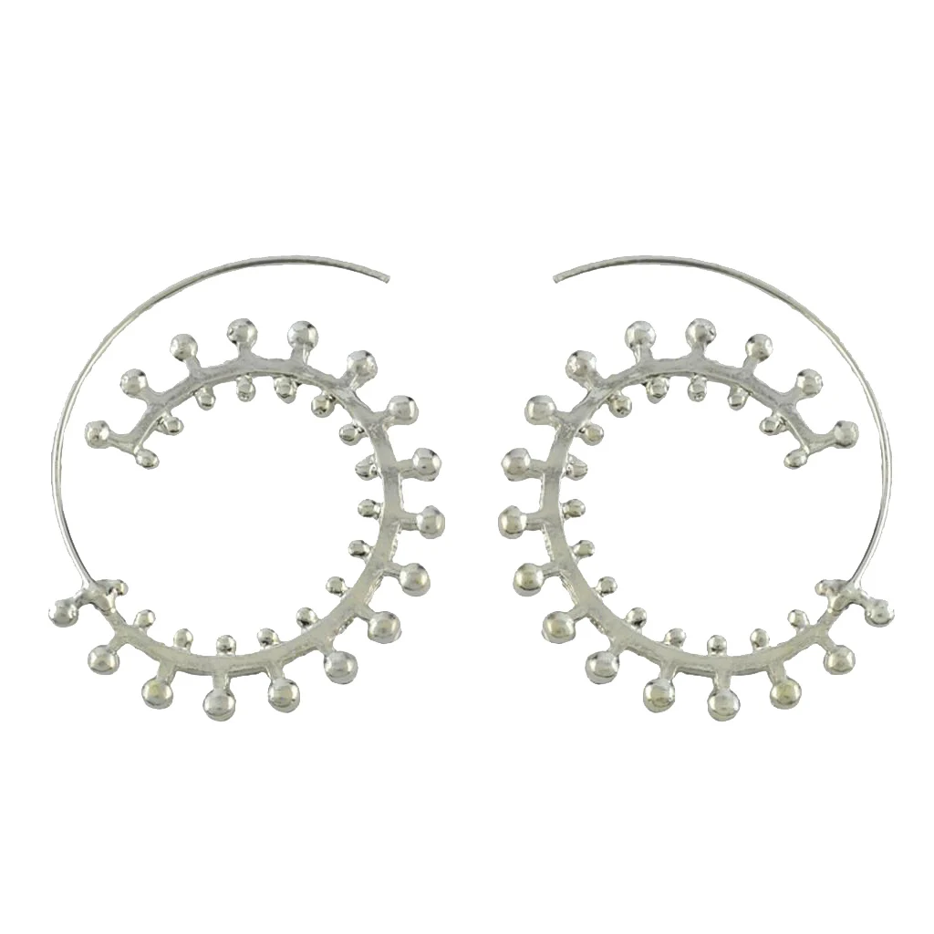 Boho Statement Jagged Spiral Earring Circles Round Tribal Hoop Pull Through Earring Lady Jewelry