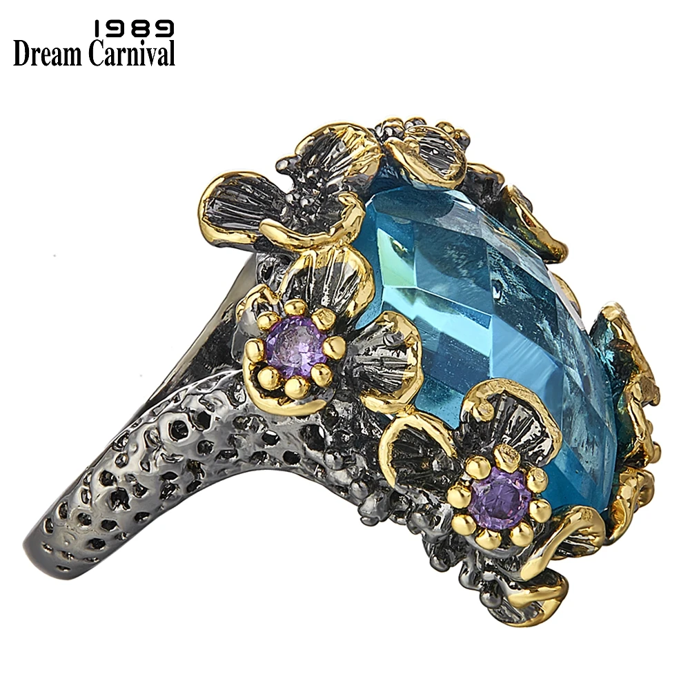 DreamCarnival 1989 New Arrivals Unique Big Rings for Women Blue Zirconia Surround by Purple Flowers Party Gift Drop Ship WA11553