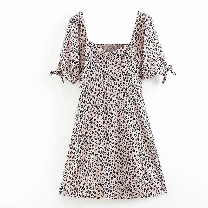 Women's Clothing Dress 2019 Leopard Print V-Neck Mini Short Sleeve Dress Ms Summer Street Sexy Slim Fit Temperament Clothing