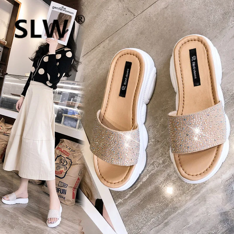 

Low Slides women slipper Fashion Crystal outdoor allmatch Bling summer Fabric woman slides modis rhinestone outside slippers