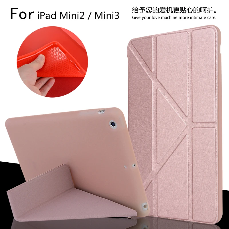 

For iPad Mini 2 Mini 3 High Quality Ultra Slim Smart Sleep Deformation TPU Leather For iPad Mini2 Mini3 Case Cover +Film +Stylus