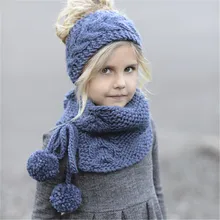 Crianças malha cachecol e chapéu conjunto de luxo inverno quente crochê chapéus e cachecóis gorro para meninas