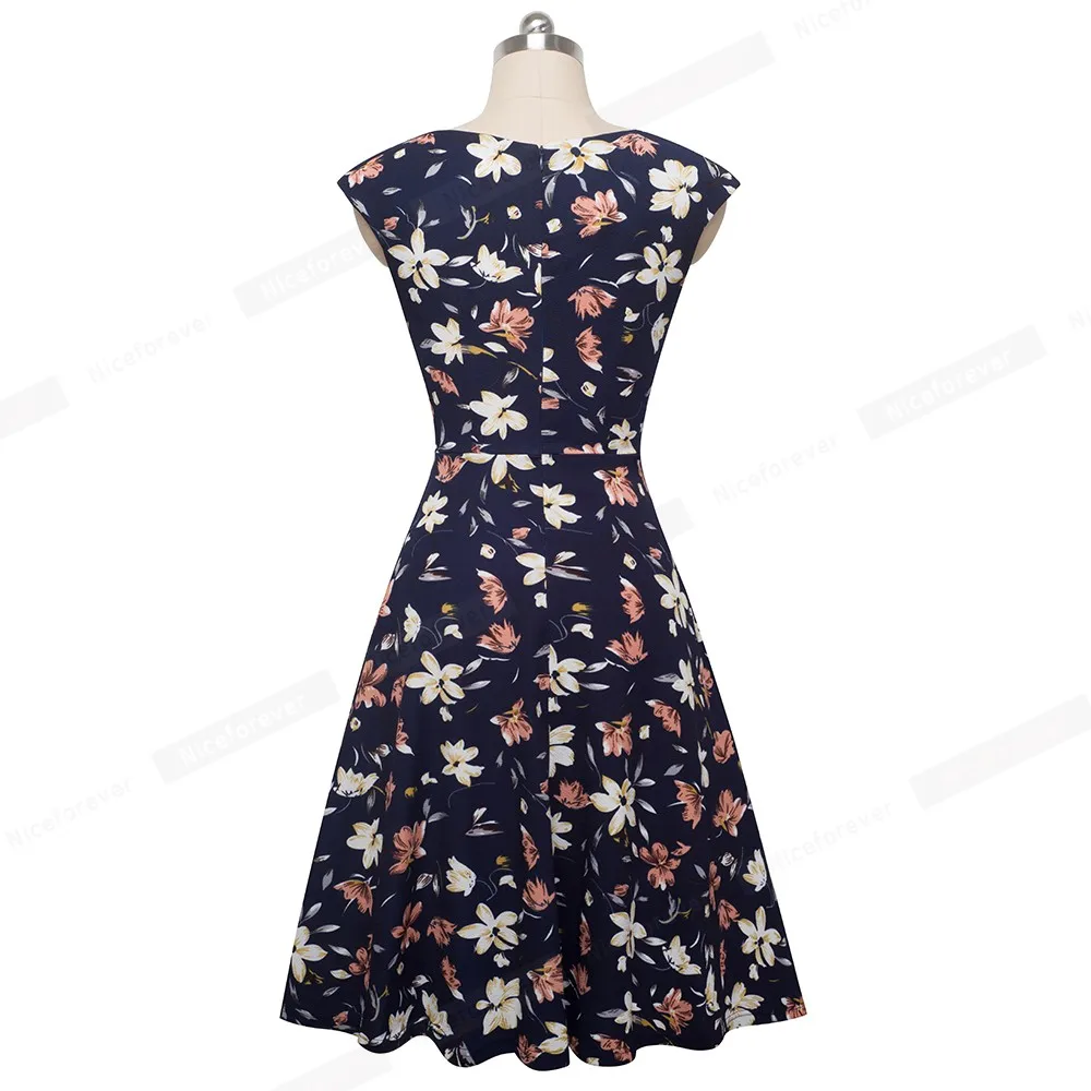 Ceny Ładny na zawsze elegancki vintage, w kwiaty drukowane Party vestidos krótki kimonowy rękaw linii kobiet Flare Swing kobiety sukienka btyA067