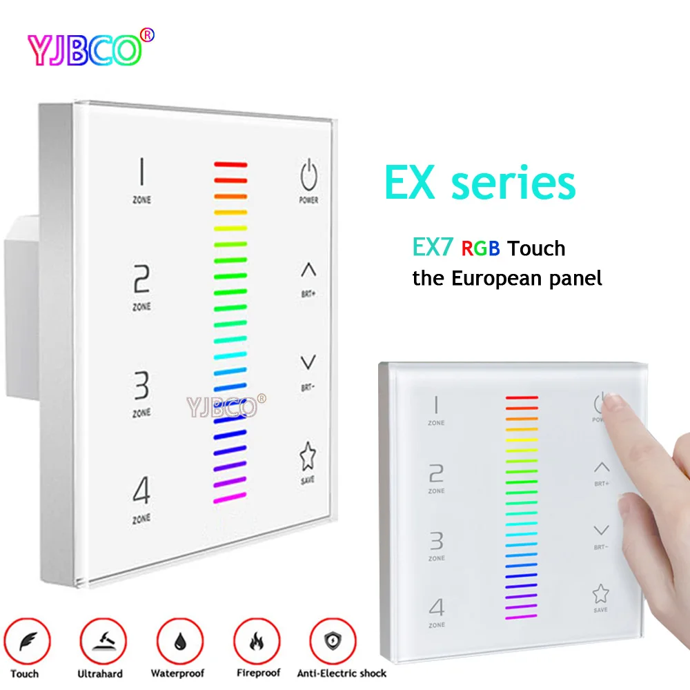 

2.4GHz EX7 RF DMX512 Output Signal Wall Mount RGB 4 zone Touch Panel controller AC100-240V for RGB led bulb led lamp