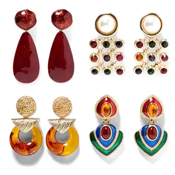 

New Women Drop Earrings ZA Fashion Resin Geometric Statement Earring Gold Color Wedding Jewelry