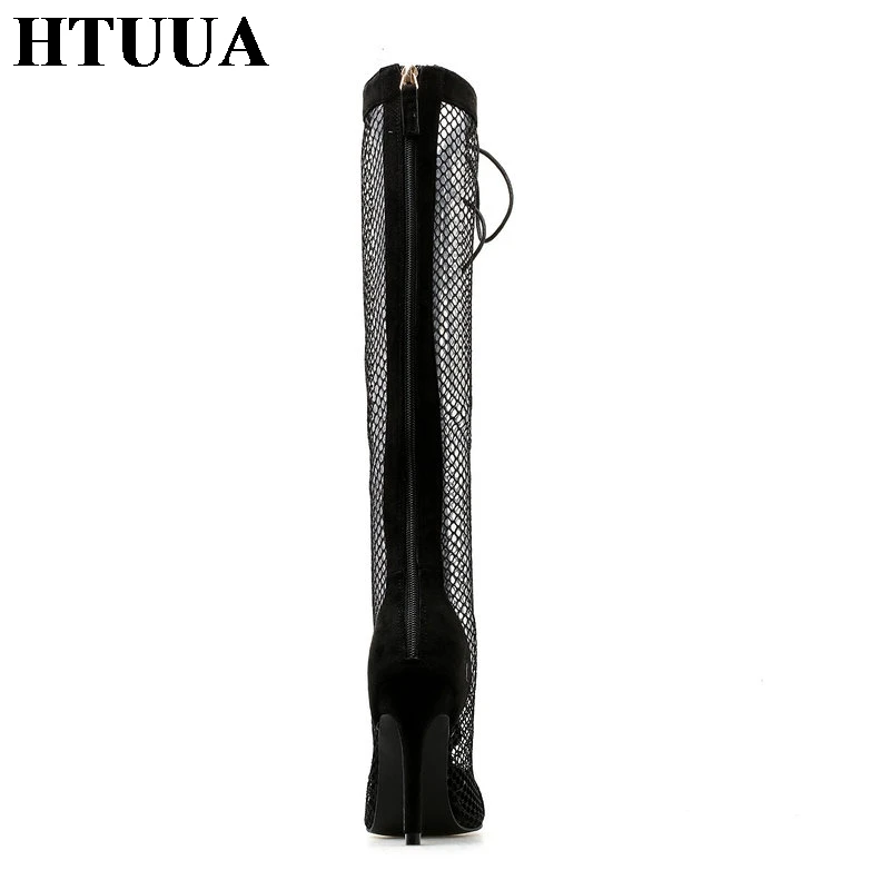 HTUUA/2019 г. Летние Сапоги выше колена с сеткой пикантные женские босоножки на тонком