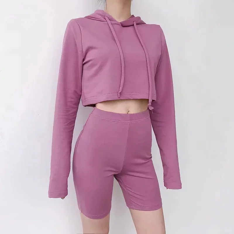 

Womens two piece sets 2019 Sports five pants + hooded sweater casual suit ropa de mujer long sleeve shirt women F1907
