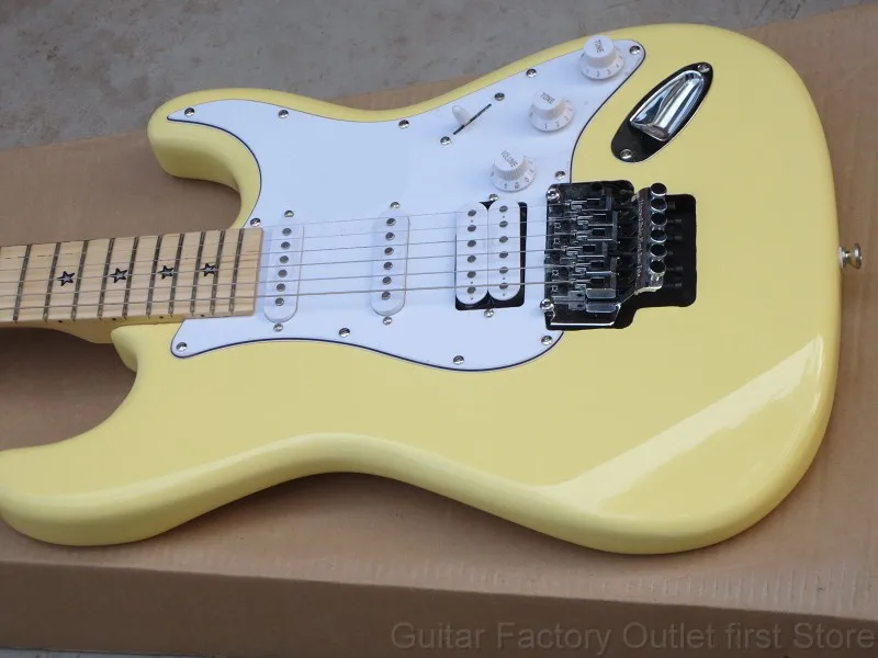 Factory yellow cream stratocaster signature star inlays fretboard 6