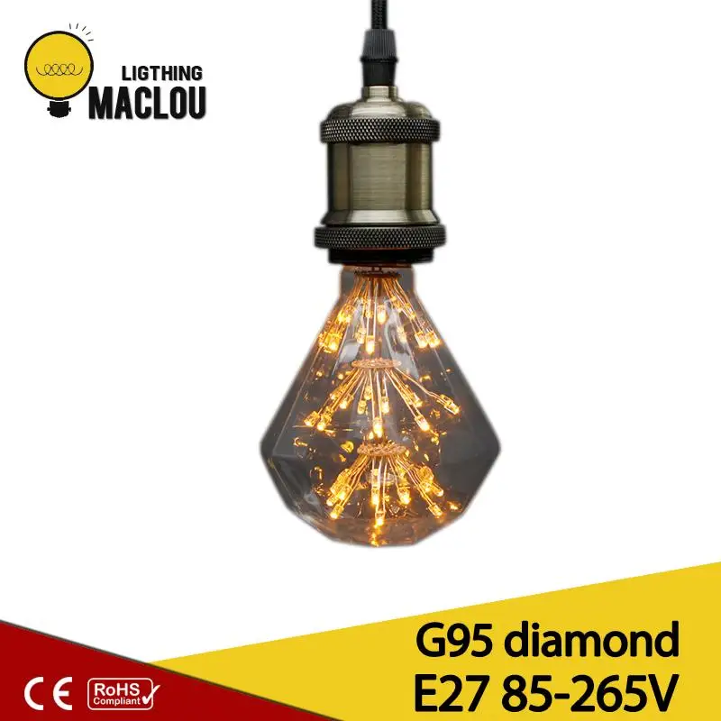 

MACLOU lampada vintage Edison Bulb G95 diamond E27 85-265V Vintage Led Filament Light Bulb Retro Energy Saving Lamp Replace Bulb