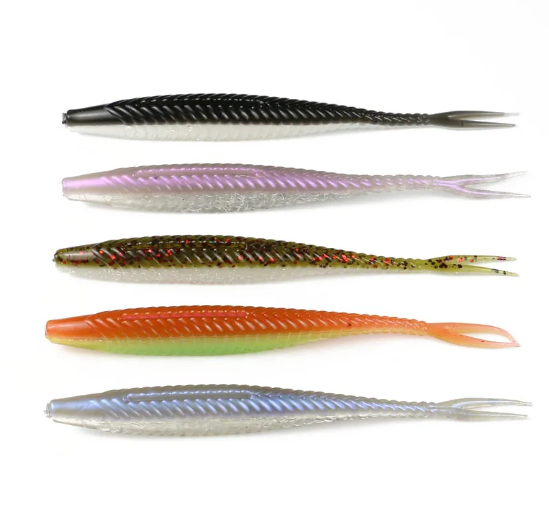 

5Pcs Split Tail Soft Fishing Baits 12cm 7g Double Colors Silicone Bait Soft Grub Bait Bass Perch Fish Lure