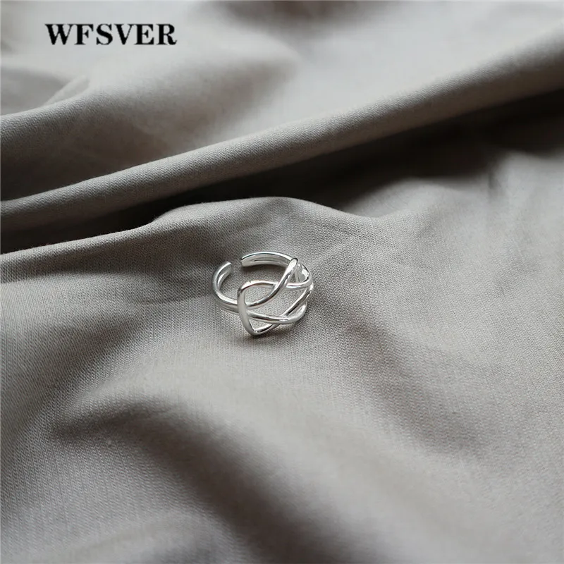 

WFSVER korea style 925 sterling silver ring for women vintage wide-faced letter ring opening adjustable fine jewelry gift