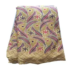 Желтая фуксия вышитая кружевная африканская вуаль хлопок кружевной материал камни швейцарская вуаль кружевная ткань для вечерние