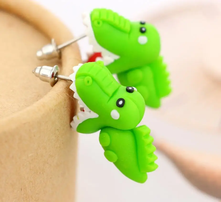 2017 New Design Handmade Polymer Lovely Clay Crocodile Dinosaur Stud Earring Fashion Jewelry