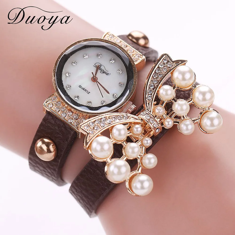 DUOYA кожаный браслет часы для женщин Шарм лист Бабочка Этническая Женева стиль городской девушка мода Dama 533