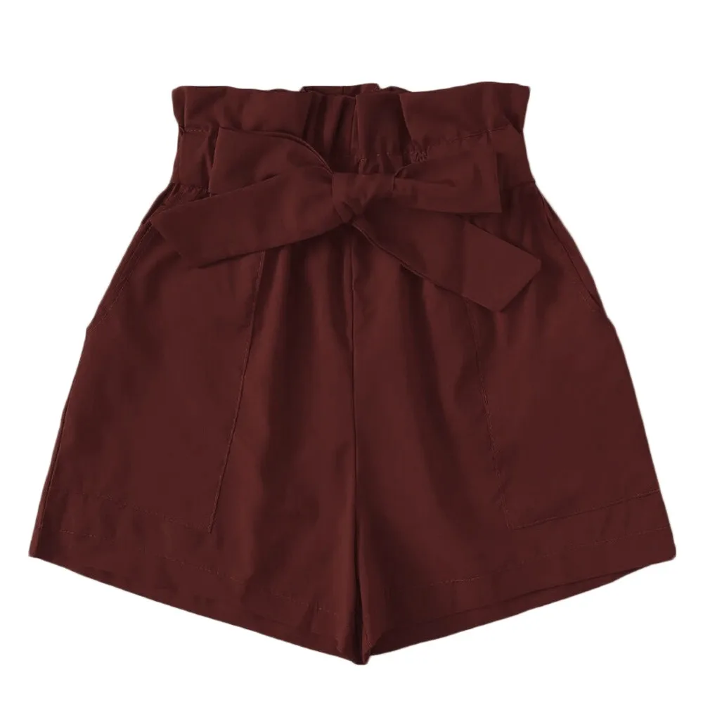Женские сексуальные шорты с высокой талией и карманами, свободные шорты размера плюс, женские летние пляжные вечерние однотонные шорты, женская одежда#605 - Цвет: Brown