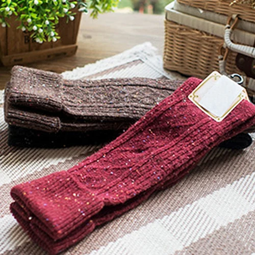 New Style Women's Fashion Turn Up Rib Dot Wool Blend Knee High Winter Boot Socks