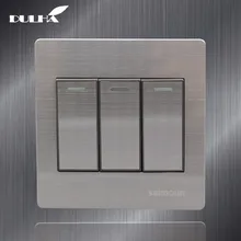 Luxury Satin Metal 3 Gang 1 Way Light Wall Switch 10A 110~250V 220V Electrical Push Button Lamp Switches Stainless steel Panel цена Luxury Satin Metal 3 Gang 1 Way Light Wall Switch 10A 110~250V 220V Electrical Push Button Lamp Switches Stainless steel Panel цены онлайн