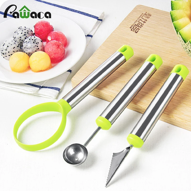 3PCS Stainless Steel Fruit Carving Set Scoop Carve Melon Baller Scoop
