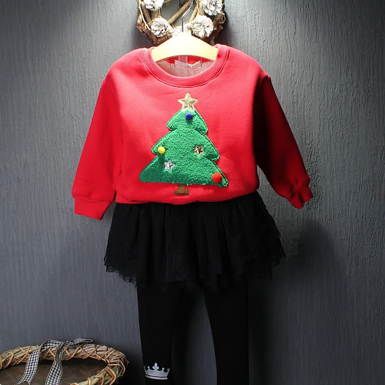 Korean Children s Clothing Christmas Tree Pattern Fleece Thick Hoodies sweatershirt Kids Winter Bottoming font b