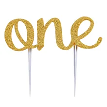 מבריק Creative מכתב אחד שני-צדדי כסף הראשונה יום הולדת עוגת טופר קישוט עבור אופים חבילה Cupcake-25(China)