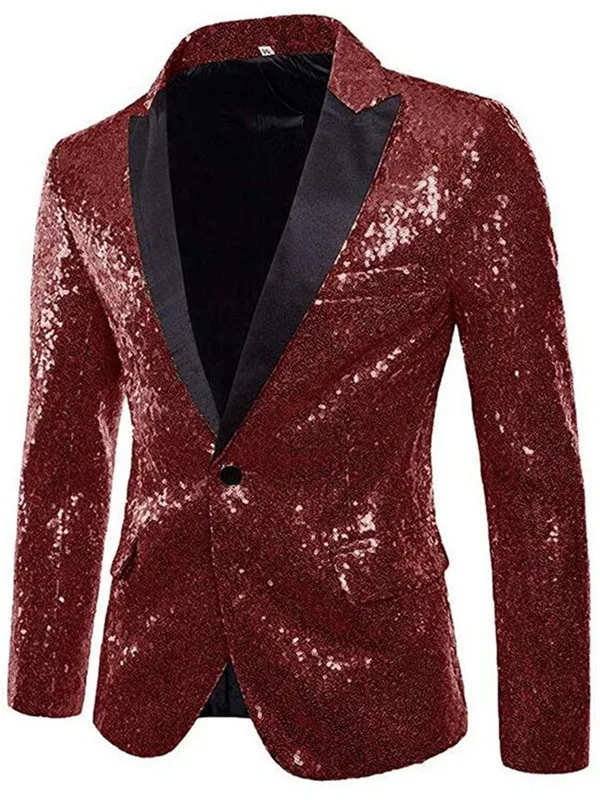 

Gorgeous Burgundy Men Show Coat Men's Shiny Sequins Suit Jacket Blazer One Button Tuxedo for Party Wedding Banquet Prom