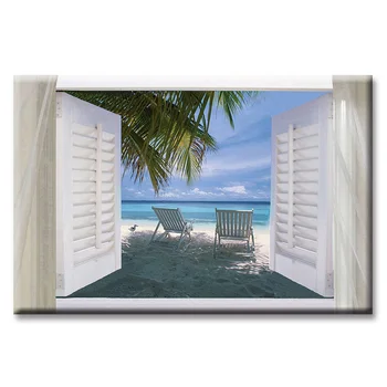 

Window beach sea view series Wall Art Oil Painting On Canvas Printed Painting Pictures Decor painting large living room Wholesal