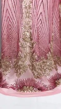 

Sequins Nigerian Lace Fabric Dubai Embroidered French Tulle Lace Latest African Lace Fabric 2018 With Peach Gold Applique