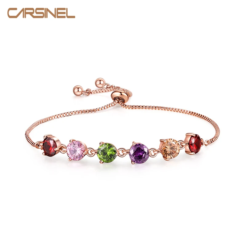 

CARSINEL New Trendy 2019 Colorful Cubic Zirconia Adjustable Bracelet for Women Round Crystal CZ Bracelets Jewelry Girl Gifts