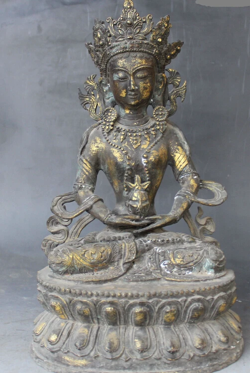 

zhaorui88K624<<<16" Old Tibetan Buddhism Bronze Seat Amitayus longevity God Goddess Statue
