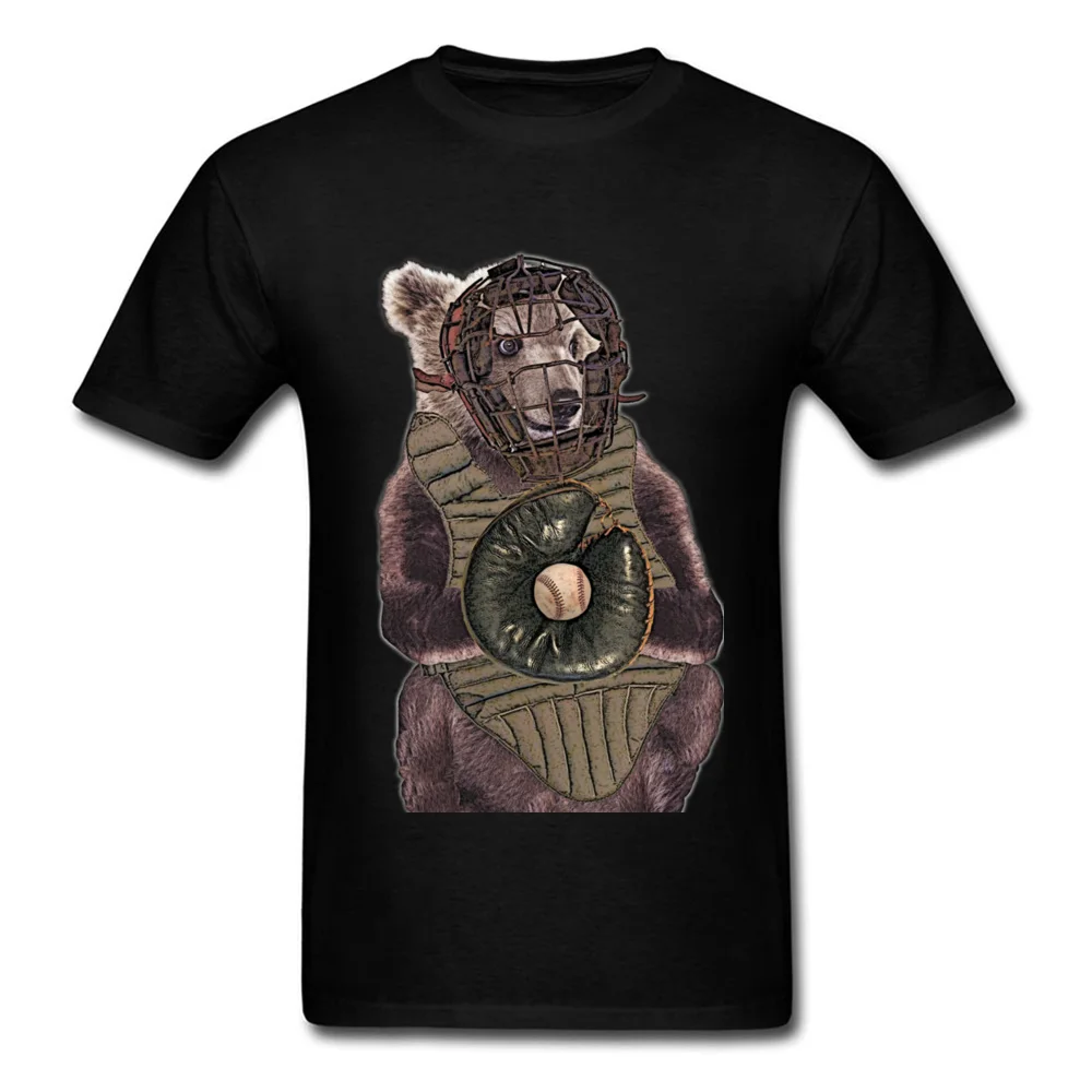 100% Cotton Men Short Sleeve Baseball Bear Catcher T-shirts Simple Style Tops Shirts Prevailing Design Round Collar Tee-Shirt Baseball Bear Catcher black
