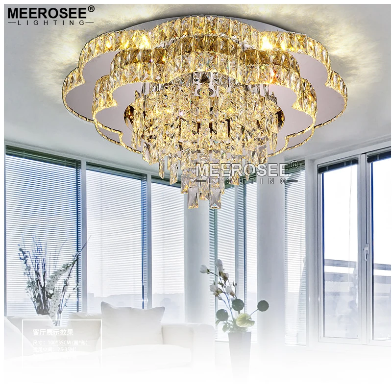 

New Modern LED Crystal Ceiling Light Surface Mounted Round Crystal Ceiling Lamp Flower Lustres Indoor Lighting for Hotel Villa