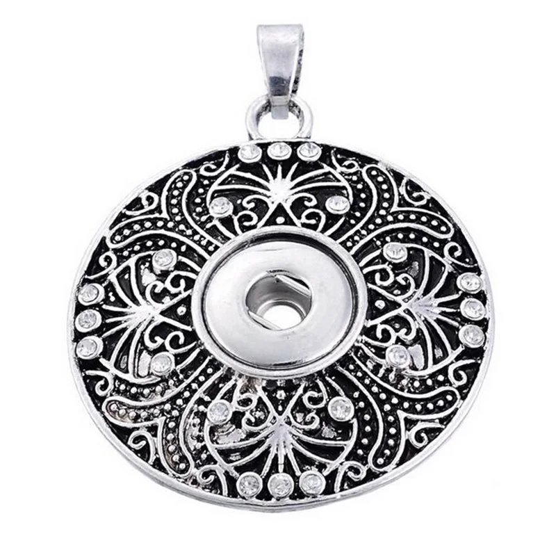 

12mm White Crystal Pendant Snap Button Jewelry Round Flower Pendants Necklace For Women Men's Vintage Accessories