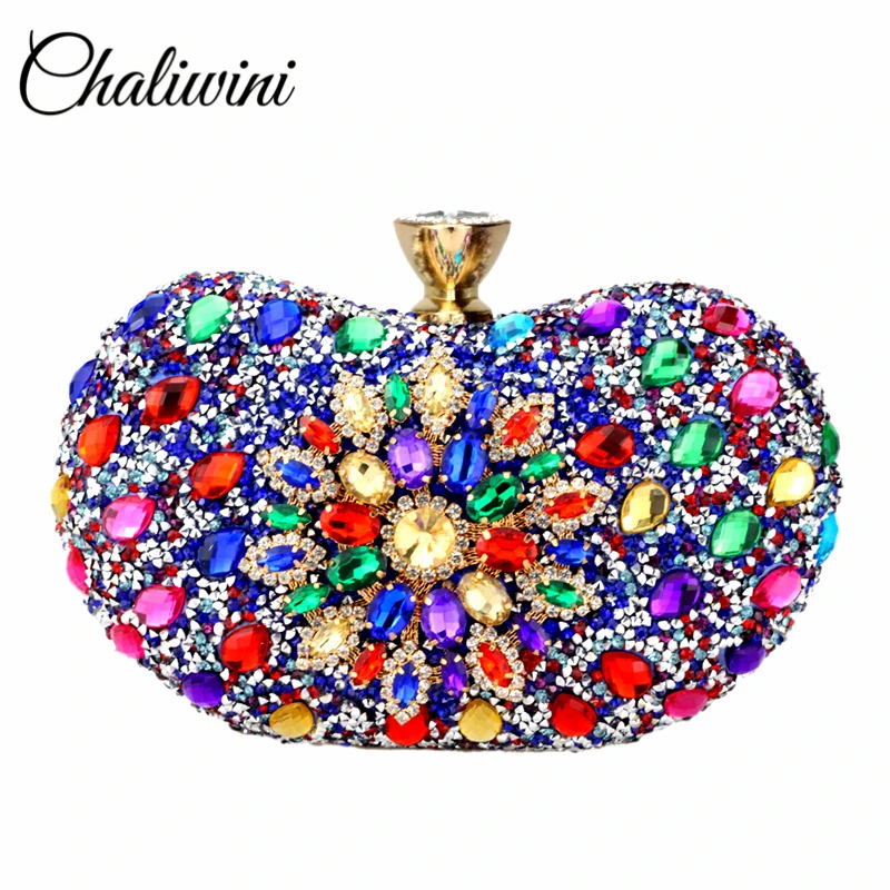 Chaliwini вечерний бриллиантовый женский клатч с цветочным рисунком с множеством кристаллов на бретельках, Свадебный Кошелек, подходящие сумочки-портмоне