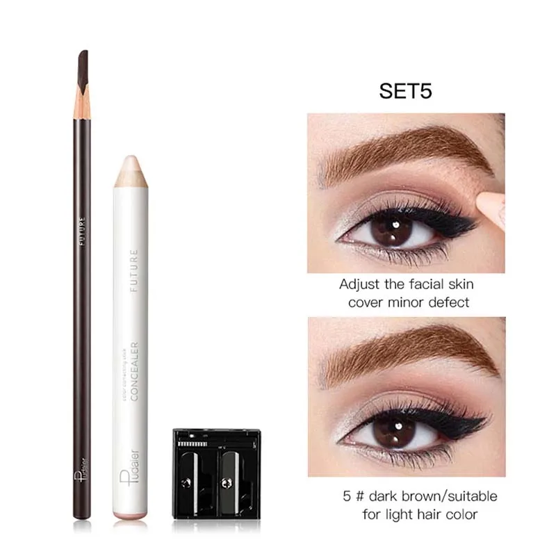 Карандаш для бровей белый консилер фиксирующая ручка набор Shaping Brighten Eye Brow макияж водонепроницаемый стойкий с Комплект для заточки хорошее использование - Цвет: 05