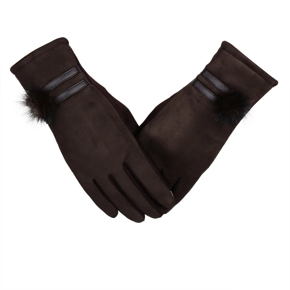 Зимние женские перчатки мех кролика мяч теплые мягкие наручные перчатки сенсорный экран варежки guantes invierno зимние женские варежки 5 цветов - Color: Black