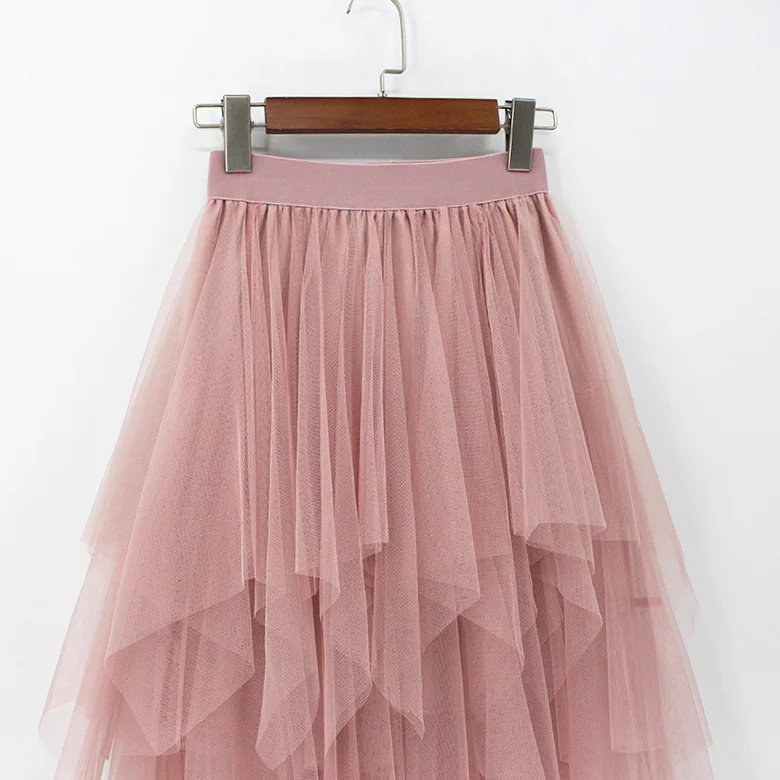 Весна лето Jupe Тюль Femme сетка до колена асметричная Лоскутная юбка-пачка с завышенной талией и асимметричным подолом для женщин