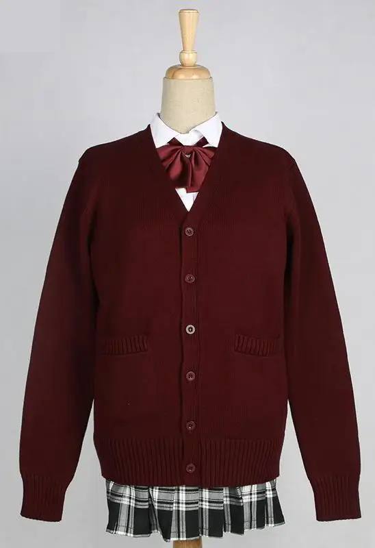 Японский кардиган с v-образным вырезом и длинными рукавами; осенне-зимняя плотная форма для студентов; Jk Cos; женские свитера для средней школы; 10 цветов - Цвет: dark wine red