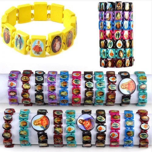 Wholesale Lots Fashion 16pcs Wooden Jesus Bracelet Wooden Saints Rosary