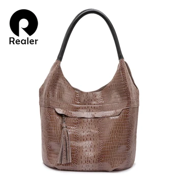 

Realer genuine leather women shoulder bag tote tassel handbag designer female hobo bag high quality crossbody bags luxury ladies