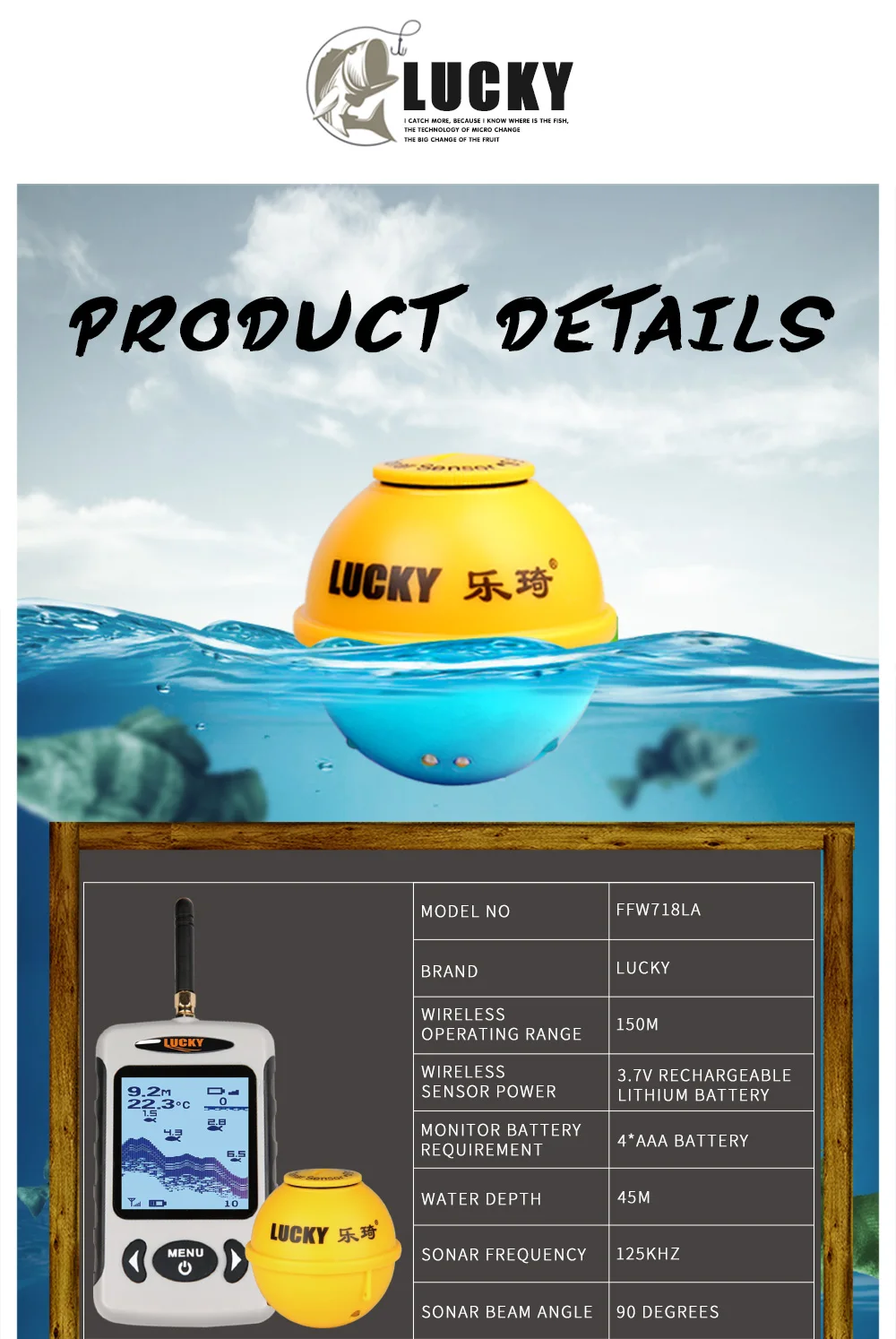 Lucky fishing finder ffw718la рыболокатор беспроводной дистанционный гидролокатор датчик 45 м глубина воды Рыбалка Рыба на английском pesca монитор